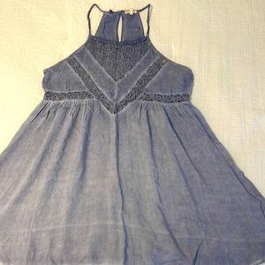 Chambray tunic with lace cutout detail